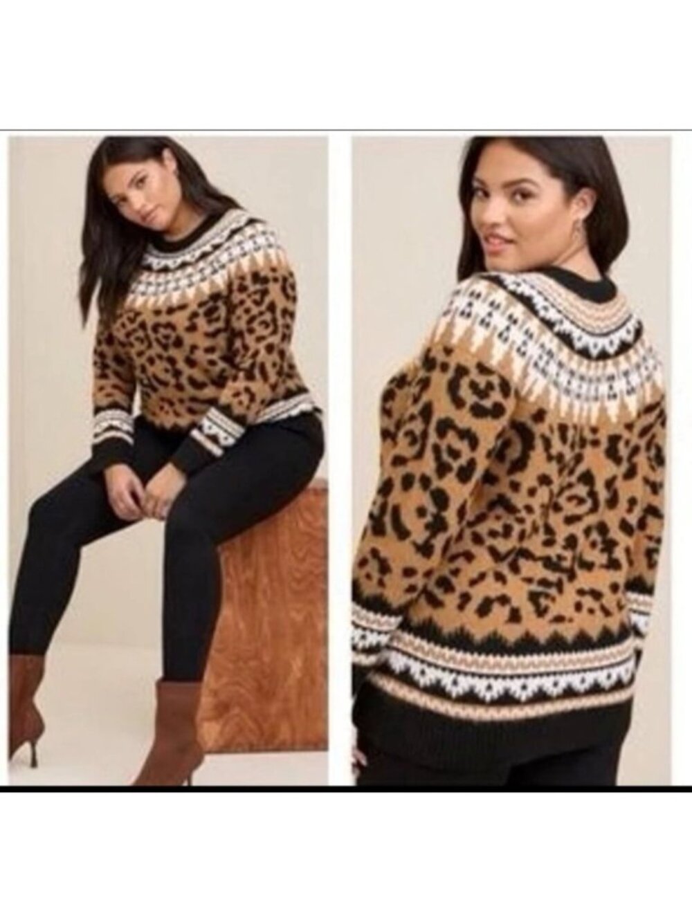 TORRID Size 1X Brown Leopard Print Crewneck Sweater